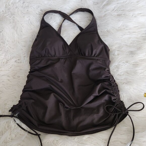 Lands End Tankini Tank Swim‎ Top Womens Sz 8 DD Rouched Brown - Picture 1 of 12